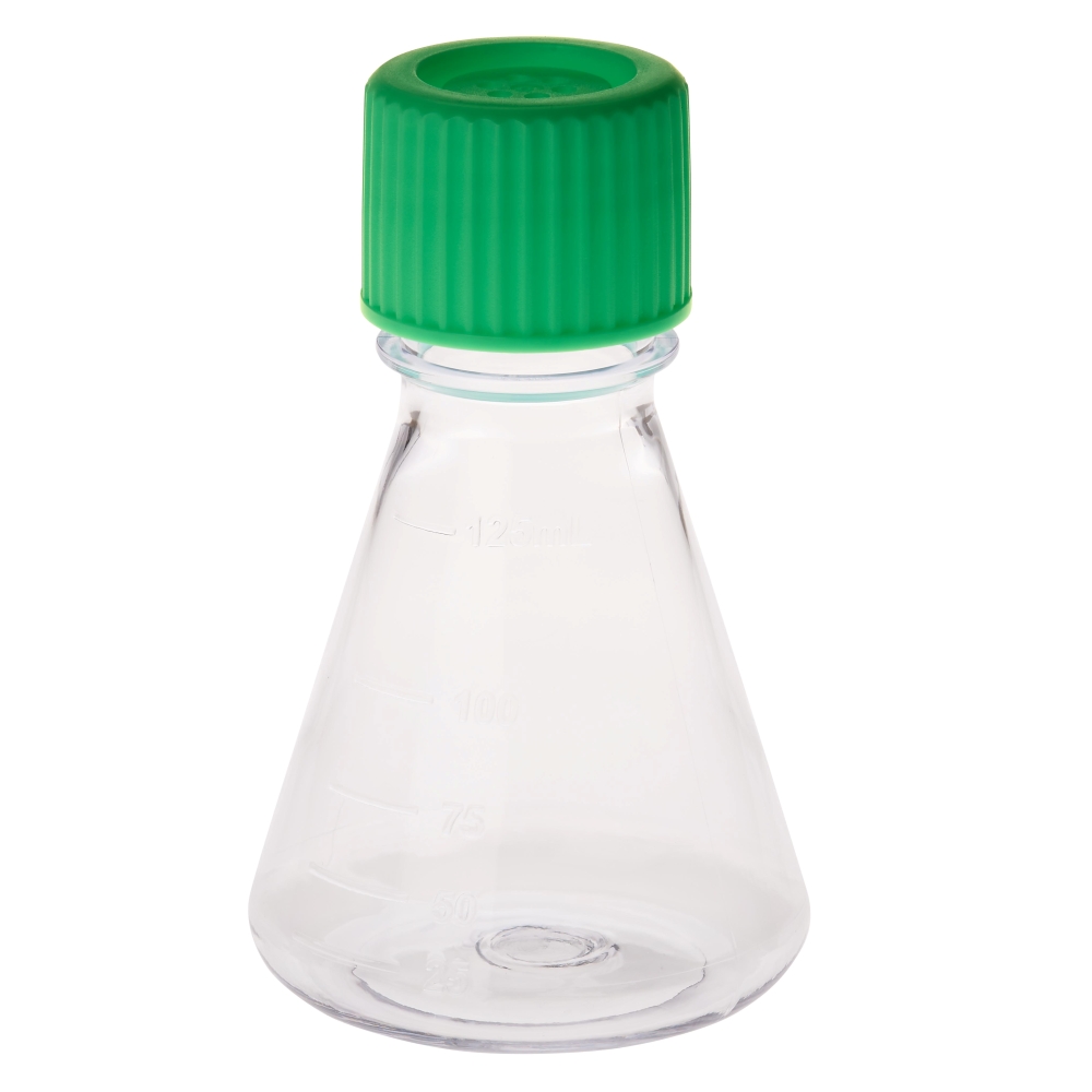 Picture of CultureStar 125mL Erlenmeyer Flask, Vent Cap, Plain Bottom, Polycarbonate, Sterile - 12